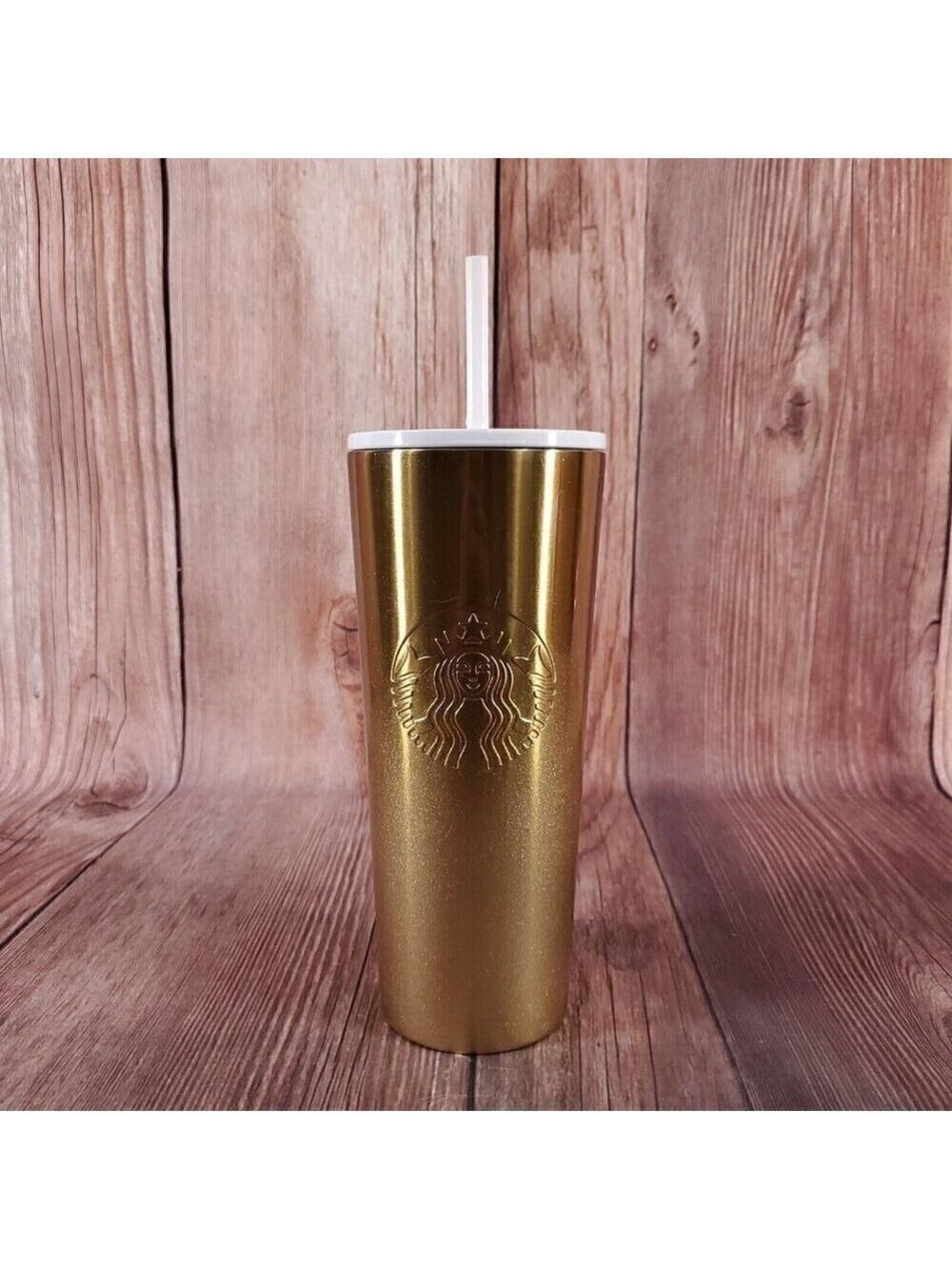*READ* Starbucks Gold Glitter Ombre Stainless Steel Tumbler Cold Cup 24 oz